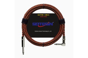 Professional Braided Guitar Cable Ts to Right-angled 1/4 Inch TRS Instrument Cable Jack Stereo Bare Copper Audio Cable