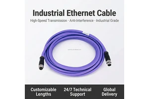 M12 IP67 300mm Ethernet Cable RJ45 Waterproof Connector 220V Single-Core Industrial Blue PVC Plastic Drum Copper Wiring Harness