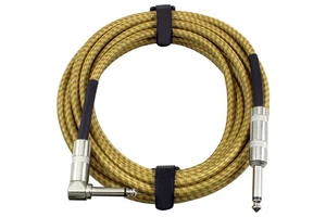 Durable Braided 3M 10FT Right Angle Straight 1/4 TS Jack Electric Instrument Guitar Patch Cable