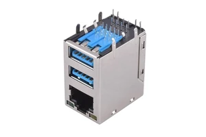 RJ45 Port with Triple USB3.0 Connectors Copper Alloy Contacts Through Hole Mounting