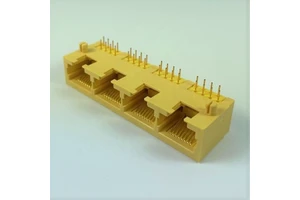 1X4 Port RJ45 Female Ethernet Connectors Yellow RoHS & ELV Compliant Solder/Press Fit Termination PA46 Housing Side/Top Entry