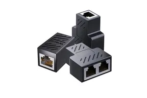 RJ45 Network Cable Connector One-Two Adapter Splitter Power 10A Brass Nylon