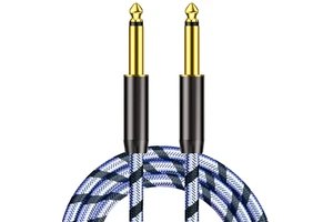 High Quality Gold Plated 6.35mm 1/4 Inch TS Instrument Audio Cable Braided Nylon Guitar Cable for Electric Guitar Bass Mixer
