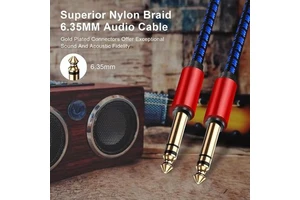 Xput 1m Braided Gold-Plated 6.35mm TRS Audio Cable-Male to Male for Guitar/Microphone/Piano Applications 24-30AWG