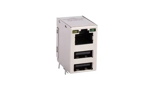 Dual USB 2 Port PBT Black Shielded RJ45 Jack Plug Cat6 Cat6a Female Connector with LED Gold Plated PCB Mount Side Entry