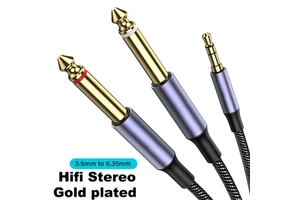 Factory Customized High Quality 24K Gold Plated Metal Conn Plug Twin Stereo 6.35Mm 1/4 Inch Trs Instrument Guitar Cable