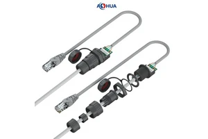 Aohua Assembly L/T Type 3-ways Splitter 90/180 Degree Panel Type Waterproof RJ45 Connector IP67 with Ethernet Cable for Cat5e
