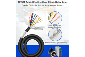 UL2517 Stranded/Solid Tinned Copper 2-Core 16AWG 300V PVC Insulated Drag Chain Cable 8 Million Flex Cycles 100m