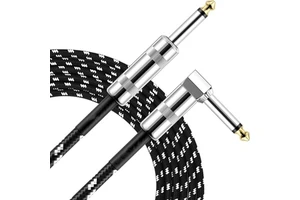 10ft Electric Guitar Cable with 1/4\" 6.35mm Right Angle to Straight PVC Coated Amplifier Audio for Bass Guitar and Amplifiers