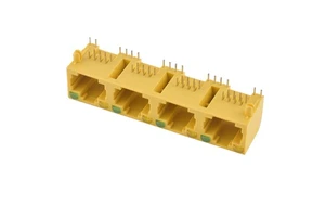 RJ45 Connector 1*4 Port All Plastic Yellow with Leds Gold Plating Through Hole for PCB
