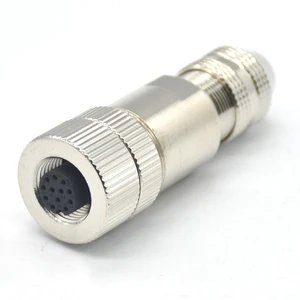 Circular Electrical M12 Connector 12 Pin a Code Field Installation Metal Aviation Female Plug Waterproof Connector