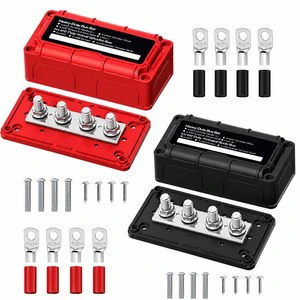 48VDC 300A Spring Terminal Block Brass Power Distribution Bus Bar M10 M8 Terminal Stud 4 Post with Cover for Car