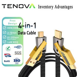 TENOVA Factory 4 in 1 Multi USB Charging Cable 65W PD Fast Charge Type-C Data Cord Nylon Braided for Phone Laptop OEM