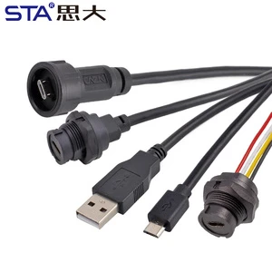 Micro Waterproof Usb to USB Bayonet Data Wire Male Female Circular PCB Panel Mount Socket Plug Pcb Adapter Connector