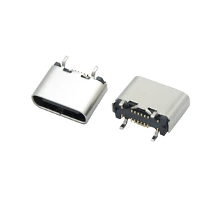 USB Type C Female Socket Receptacle Connector Stainless Steel 16-Pin 3A/5A Fast Charging Port Non-Shielded