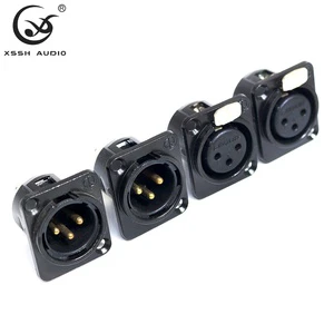 YIVO XSSH Audio HIFI DIY OEM ODM Black Shell Brass Plating Gold Female Male 3 Pin Cannon Connector XLR Chassis Socket