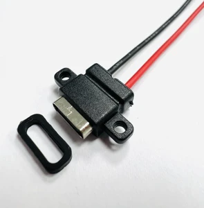 Waterproof Stainless Steel USB Type-C 2PIN Female Socket Board Mount USB Power Connector with Wires Customized 3A Rated