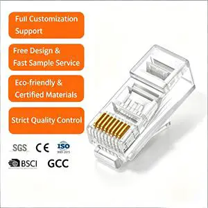 Cat6a Unshielded Ethernet RJ45 Connector Standard 8P8C Structure Universal Fit for Office Hotel and Smart Home Network Wiring