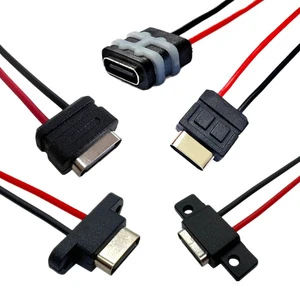 Waterproof Female Chassis Connector Type c Soldering Cable 2 Core Positive and Negative Charging Socket USB3.1 Interface 2P