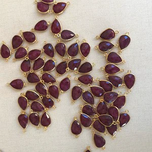 8x12mm Red Dyed Ruby Precious Gemstone Pear Gold Bezel AAA Grade Sterling Silver Handmade India IGI Certified Charms Charm