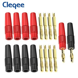 Cleqee High Current Welding 4mm Banana Plug Connectors Gold-plated Copper Pin for Speaker Wire/Electrical DIY Multimeter Test