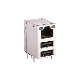 1000 BASE-T RJ45 Ethernet Connectors Metal Shielded Stack Gold Plating Side Entry PCB Mount 2 USB Port Combo Female Connector