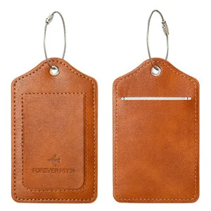 Vintage Genuine Crazy Horse Leather Luggage Tag with Letter Pattern Fashionable Name Tag & ID Address Holder for Suitcase Travel