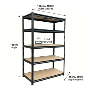 Heavy Duty Metal Storage Rack with MDF Board Flush-Fit 5-Tier Rivet Shelving