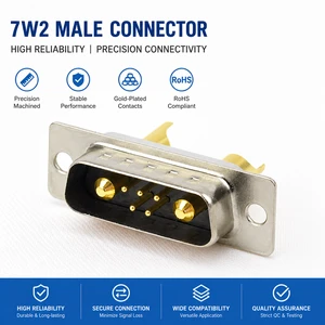 LUNGKAY 7W2 D-SUB High Power Male Connector | High Current Solder Type Gold Plated Pins | Industrial Power Supply Connector