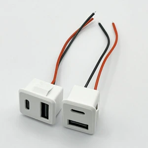 Double-layer USB + Type-C Socket USB Female Type-C Connectors PVC Material Lamp Toy Charging Power Socket Cable
