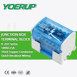 K Series 207 Unipolar Parting Block 125A 500V Wire Connectors Brass Terminal Blocks Din Rail Power Distribution Box Junction Box