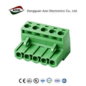 AOSI 5.08mm Plug-In Terminal Block Connector 2EDG 2-12 Pin PCB Screw Socket Push-In Connection Copper Alloy Green 28-12AWG