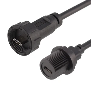 Waterproof Type c Connector Micro USB Back Mountded Female Socket With Cable 0.3M 0.5M 1M Threaded Type