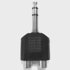 conector de audio/vdeo 6,35 mm macho a 2 x rca hembra, negro, ideal para conectar equipos de sonido y video.