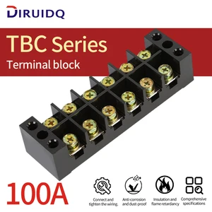 TBC-1003 100A 600V Brass Bolt Connection Barrier Terminal Block >30 AWG Conductor 2-10 Poles for Industrial Applications