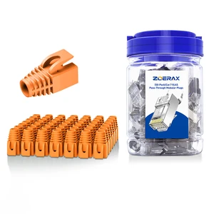 Set of 50pcs CAT7 RJ45 Connector 1.5mm Pass Modular Plug STP Iron Crystal Header Orange Strain Relief Boots Ethernet Connectors