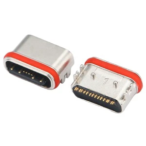 Waterproof IP67 Shell 6.5MM Long Type C 16 Pin SMT Female Connector USB 3.2 / 3.1 with Die Casting Shell & 4 Shell Tails DIP Typ