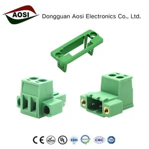 AOSI Wall Solder-free Flange Type 2EDGWC-5.08mm Pitch Male/Female Nylon Copper Alloy 15A 300V Plug-in Panel Mount Terminal Block