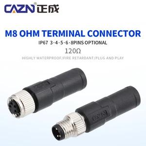 M8 Male Female 120Ω Ohm Terminal Plug Copper Gold-Plated Contact Material 3 4 Pin Connector Plug