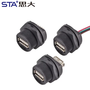 USB 2.0 13/16'' Screw Female Plastic Panel Back Mount PCB Waterproof IP68 Threaded Socket Usb Charging Socket Connector