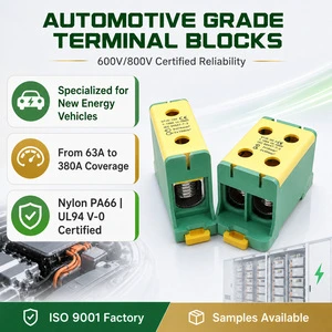 600V Certified Aluminum Contact Automotive Use DIN Rail Screw Terminal Blocks 5-10 AWG Conductor Multiple Current Ratings (60A)