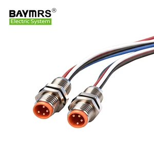 BAYMRS Automotive M8 Female Back-Panel Mounted Connector Waterproof IP67 3P 3/4 Plugs with Wires for Vehicle Use