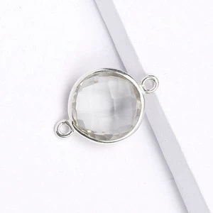 925 Sterling Silver Handmade Faceted Natural Crystal Quartz Bezel Setting Cute Style 12mm Charm Connector Pendant Charms