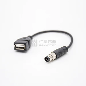 M8 Male Straight to USB Overmolded Cable 4pin a Code Connector Metal Molding