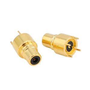 Vertical Thru RF Coaxial Adapter RCA Female PCB Panel Mount Connector with Straight Solder and Gold Plating