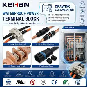 IP66 Waterproof Power Terminal Block 3-Pin Splicing Copper Silver Plating 350A Rated Current For Solar Power LED