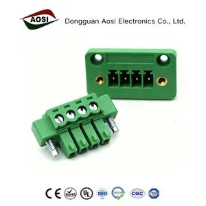 AOSI 15EDG 3.81mm Pitch 2-8 Pin Plug Header Socket Set Through-Wall 300V 8A PA66 ROHS/CE Certified Copper Alloy Terminal Blocks