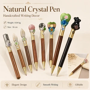 Vintage Style Crystal Pen with Gold Tone Trim and Artistic Gemstone Topper Office Gift Collection
