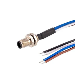CAZN M5 Male Back Mount Socket Solder Type 3pin 4pin Front Locking Receptacle Connector With 30cm Wires