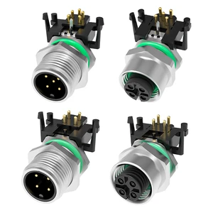 M12 Sensor Connector 2-17 Pin A B D X Y Code Industrial Panel Mount Angled Grounded Male Female Socket PCB Waterproof Connector